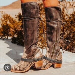 Freebird by Steven Brown and Tan Lace-Up Boots